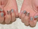蝶ネイル　ニュアンス　大理石風