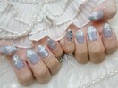 水色チェックフレンチネイル