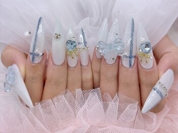 ネイル アリーズ セカンド(nail Allies 2nd)/水色チェック柄ネイル