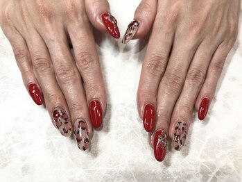 ヒールネイル(heal nail)/赤×レオパード