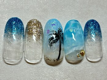 ネイルアンドアイラッシュ ネネ/ハワイ ヤシの木 手書きアート