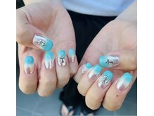 ハズグラスネイル(Haze Grass nail)/シルバー×ブルー