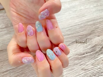 ハイブネイル(Hive nail)/たらしこみフラワー