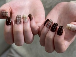 リボン チェックネイル