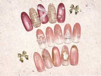 ティーエヌ 紙屋町(tn)の写真/《リーズナブルな価格で持ち込み◎》韓国/リボン/キルティング/ツイード/チェックなど冬ネイルもおまかせ☆