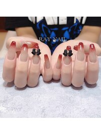赤フラッシュ×リボンネイル