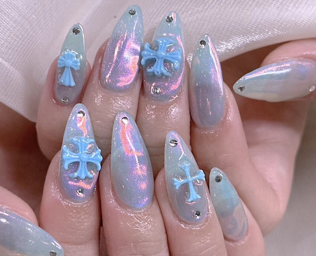 オーダーネイルチップ バラネイル 水色ネイル ブルーネイル ガーリーネイル オーダーネイルチップ バラネイル 水色ネイル ブルーネイル ガーリー