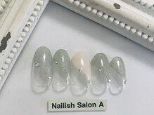 ネイリッシュサロン エー(Nailish Salon A)/ミントグリーン斜めフレンチ