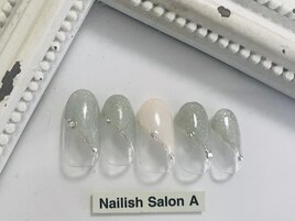 ミントグリーン斜めフレンチ