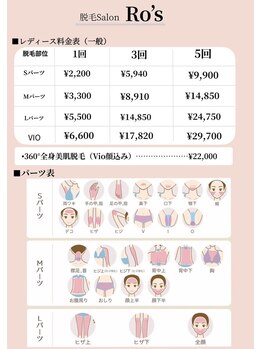 ロズ(Ro's)/【脱毛】レディース料金表