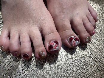 プロテア(protea)/ハート×リボンフットネイル