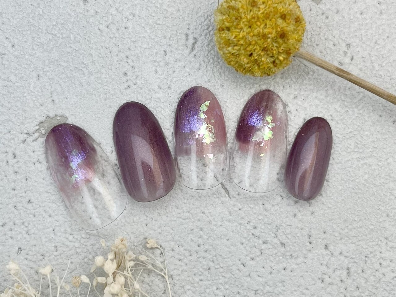 くすみパープル塗りかけネイルチップ