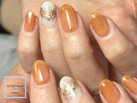 オレンジシンプルアートネイル