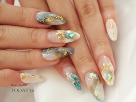 ブルー天然石ネイル