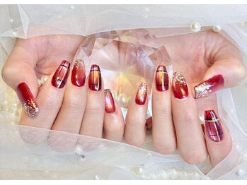 赤マグ×チェックネイル♪