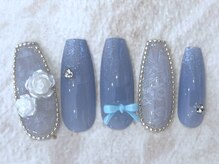 マイフェアレディ 今池(MyFairLady)/レース輝く淡青リボンネイル