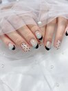 黒フレンチ×ローズパーツ