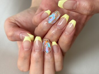 夏　フレンチ　クリアネイル