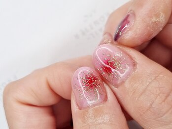 ネイルフロンティア 吉祥寺(NAIL FRONTIER)/彼岸花ミラー手描き¥11980