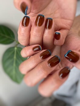 ブラウン×ブルー×フレンチ