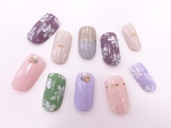 ネイルサロンクイール 宇都宮店(NAIL SALON QUILL)/ワンカラー+フラワーアート