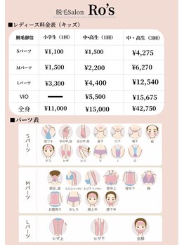 ロズ(Ro's)/【脱毛】キッズレディース料金表