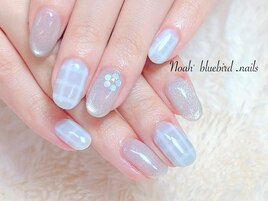 涼しげチェックにホロフラワー