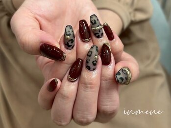 インミニネイルサロン 上野御徒町(INMENE)/ボルドー×ヒョウ柄