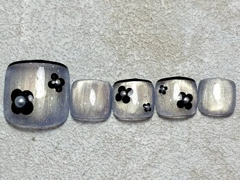 レイネイル 岐阜茜部店(RAY NAIL)/ブルーシルバー×黒花