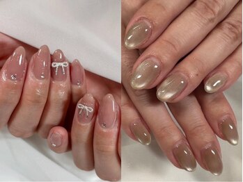 ウィッシュネイル 名古屋店(Ｗish Ｎail)の写真/オフィスでも人気！ちゅるんカラーのワンホン・韓国系コース4500円(写真左)★マグネットorフラッシュ5500円