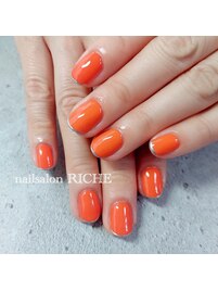 オレンジのワンカラーネイル