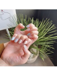 ブルー×フラワーネイル