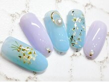 チェリーズネイル(Cherrys Nail)/春 押し花 水色 大人ネイル