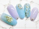 春 押し花 水色 大人ネイル