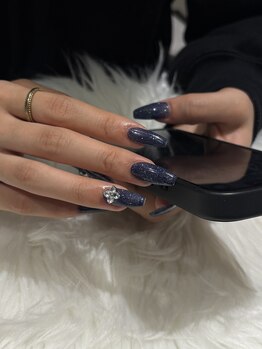 アース 新瑞橋店(HAIR & MAKE EARTH)/ネイビーフラッシュネイル