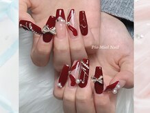 ピオミエルネイル 新宿(pio miel nail)/ボルドーレッド×リボンビジュー