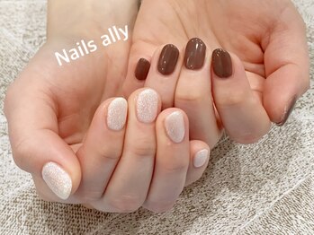 ネイルズアリー 立川店(Nails ally)/ホワイト×ブラウン×冬カラー