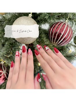 シェリ(Cheri)/赤　チェック　冬ネイル