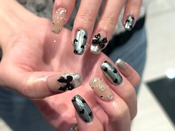 ミラーネイルハートリボン
