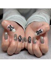 Mネイルアンドカフェ シェレステ/ぷっくりリボンネイル♪