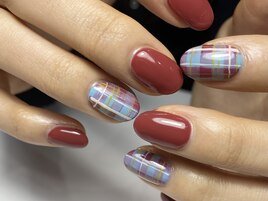 赤×水色の個性派チェック