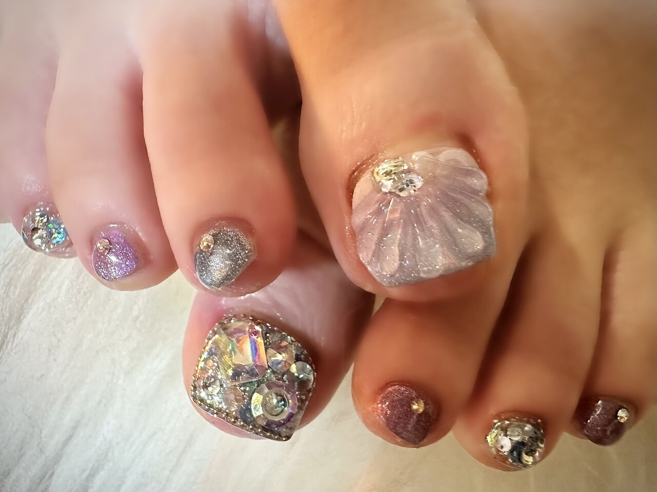 オーダーネイルチップNo.67 夏 海 キラキララメ 貝殻ヒトデパーツ