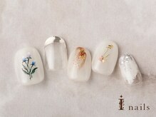 アイネイルズ 横浜EAST店(I-nails)/手描きフラワーニュアンスミラー