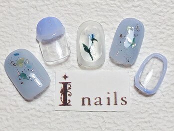 アイネイルズ 梅田店(I nails)/くすみブルーフラワー￥8200