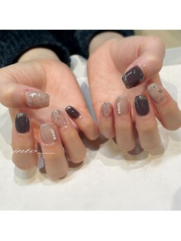 ネイルサロン イントゥ(into_)/雪　グレー ミラー　パール