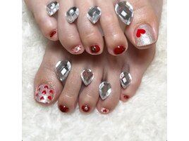 赤ハートフットネイル