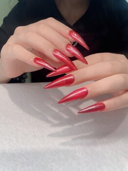メオネイル(MEO NAIL)/レッドメタリックロングネイル