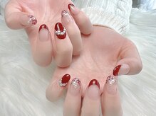 ヒールネイル(heal nail)/bordeauxfrench×tweed.