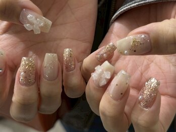 リボン ベージュ キラキラ