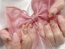 リボン×チェックネイル